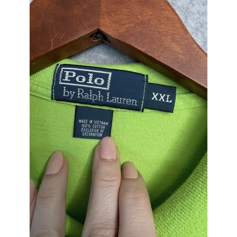 VTG Polo Ralph‎ Lauren XXL Green Polo Shirt Big Purple Crest Logo Cotton Classic